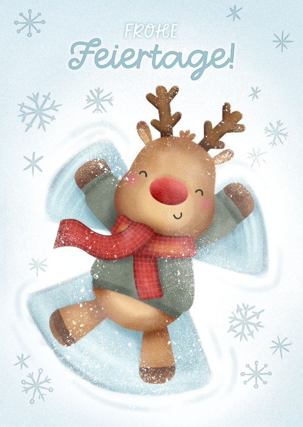 Weihnachtskarten - Weihnachtsgrußkarte Rentier Schneeengel