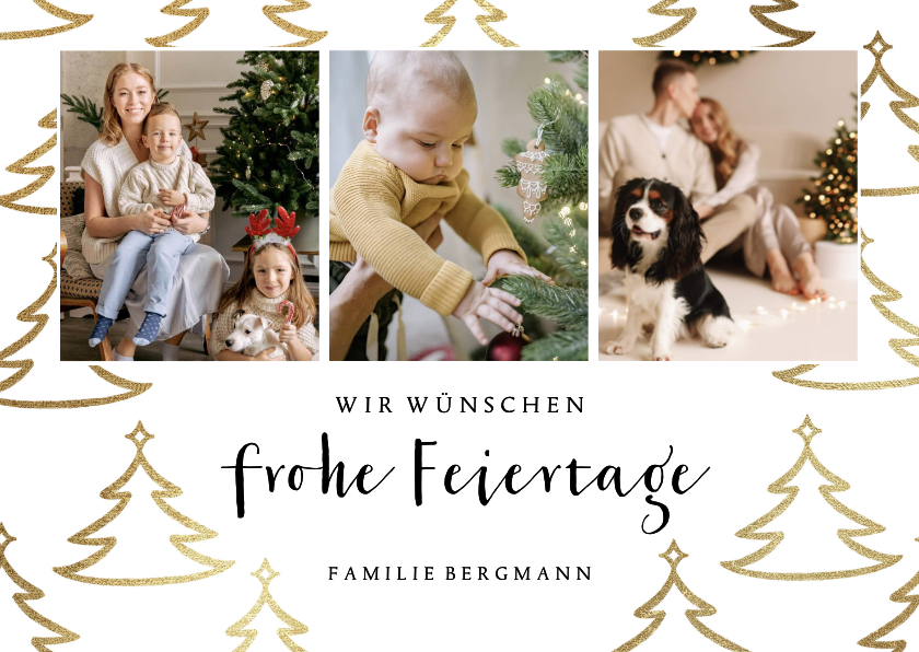 Weihnachtskarten - Weihnachtskarte 3 Fotos schlicht mit Weihnachtsbäumen 