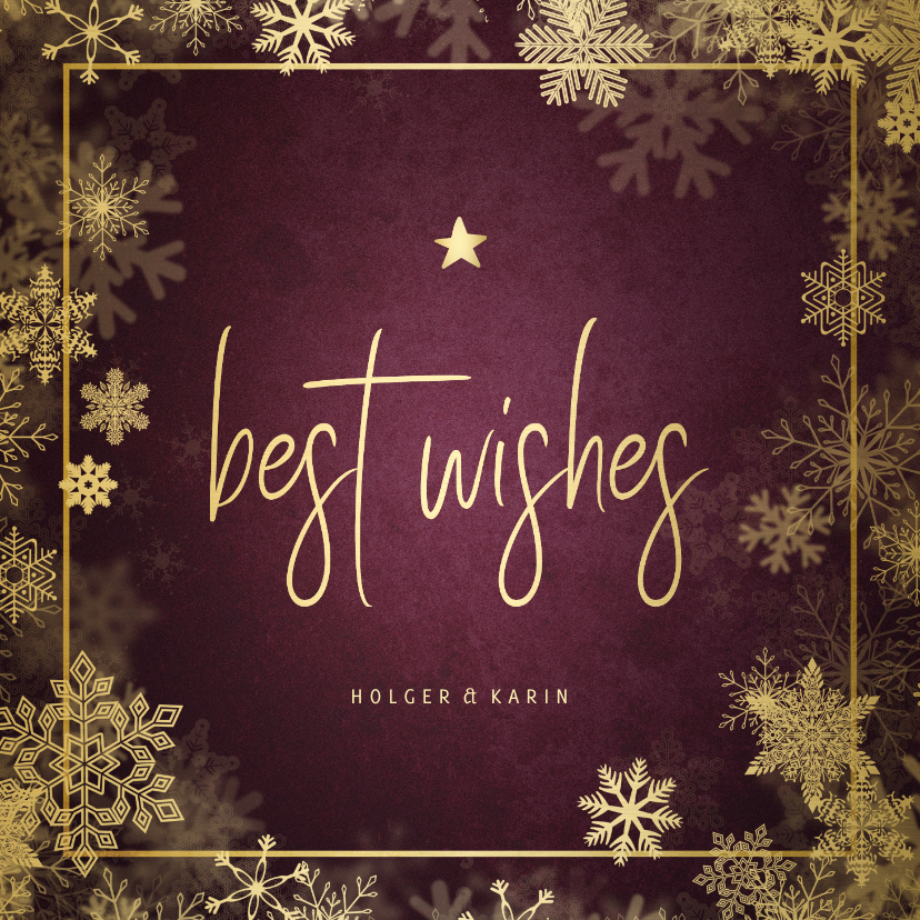 Weihnachtskarten - Weihnachtskarte Best Wishes goldene Schneeflocken