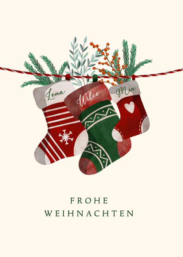 Weihnachtskarten - Weihnachtskarte drei Weihnachtssocken mit Namen