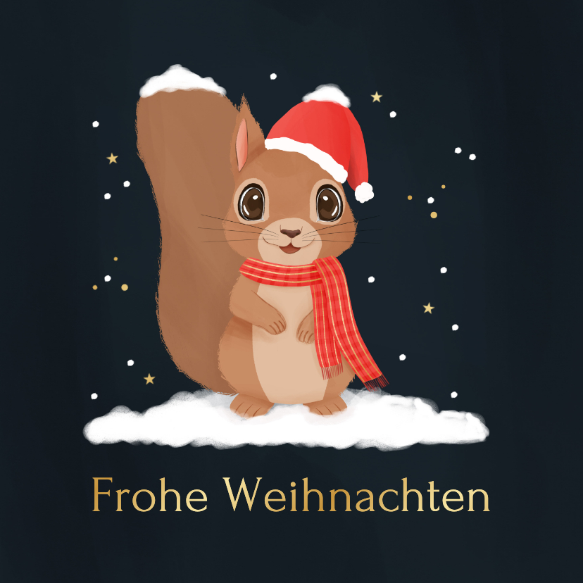 Weihnachtskarten - Weihnachtskarte Eichhörnchen mit Mütze im Schnee