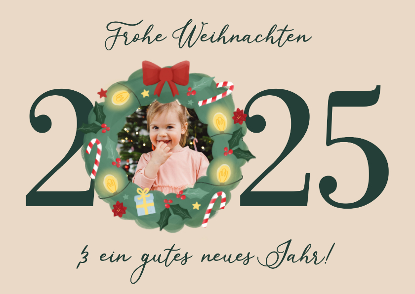 Weihnachtskarten - Weihnachtskarte Foto 2025 mit Kranz 