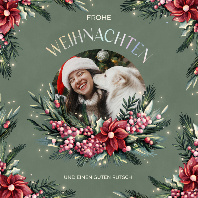 Weihnachtskarten - Weihnachtskarte Foto und Blumenornamente