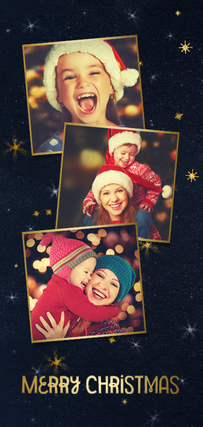 Weihnachtskarten - Weihnachtskarte Fotocollage dunkelblau & Sterne