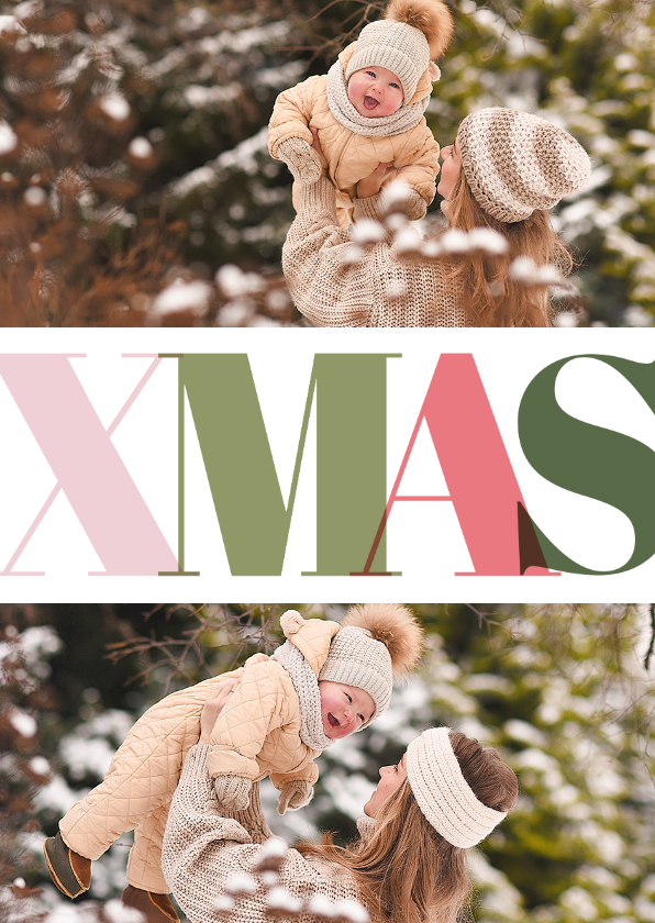 Weihnachtskarten - Weihnachtskarte Fotocollage 'XMAS' bunt