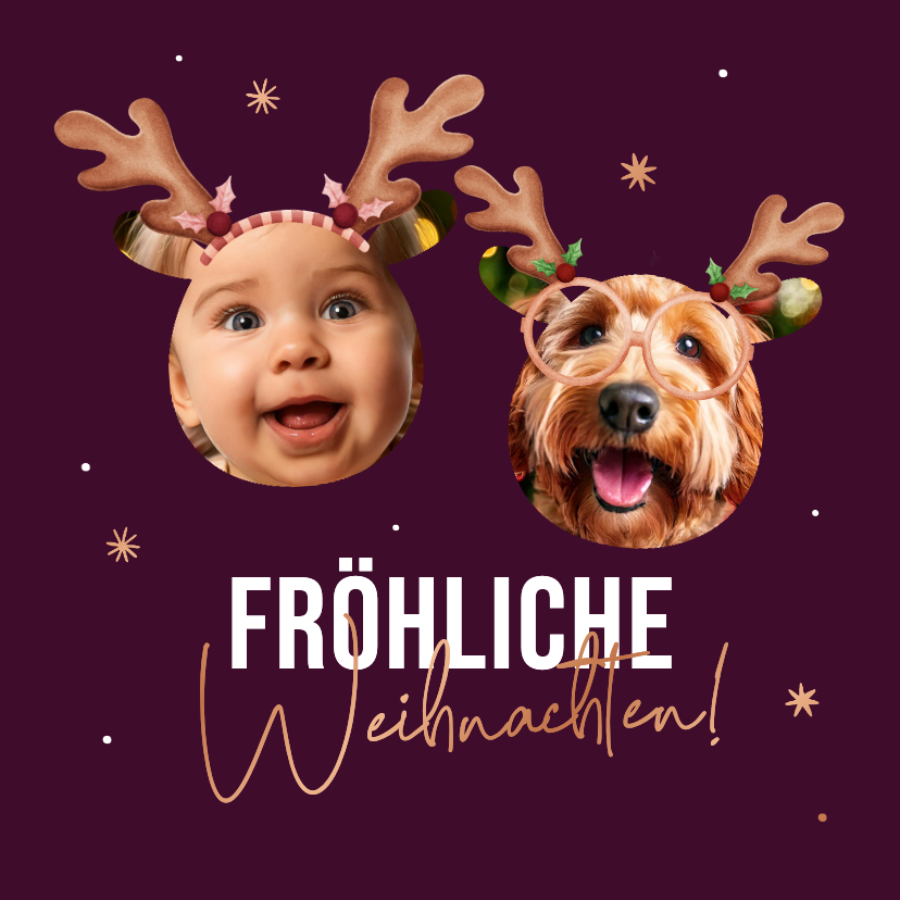 Weihnachtskarten - Weihnachtskarte Fotos lustige Gesichter Rentiergeweih