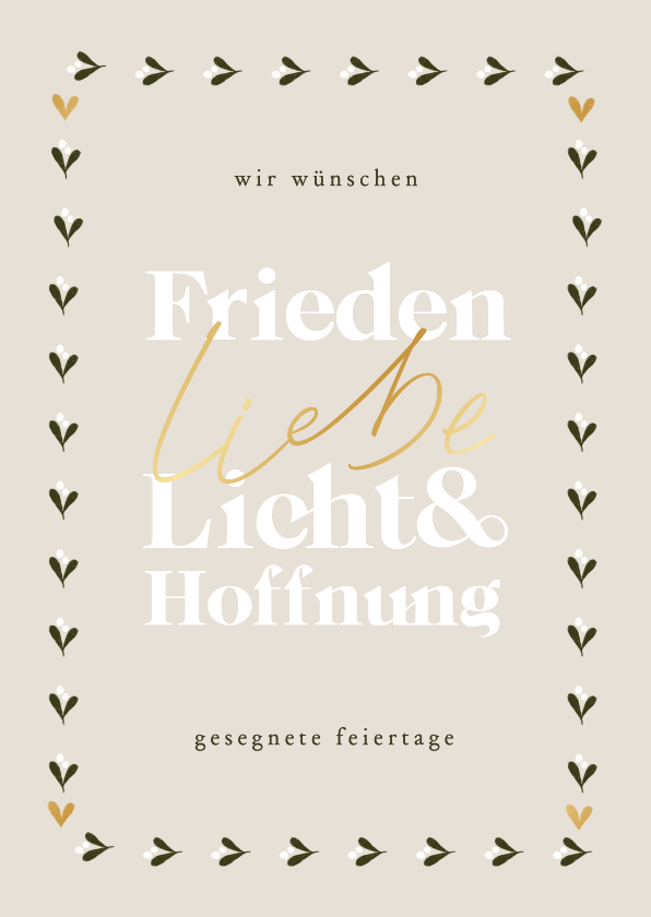 Weihnachtskarten - Weihnachtskarte 'Frieden, Liebe Licht & Hoffnung'