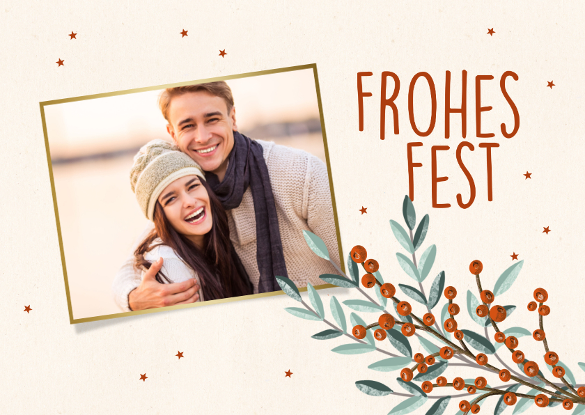 Weihnachtskarten - Weihnachtskarte Frohes Fest, Foto & Zweige