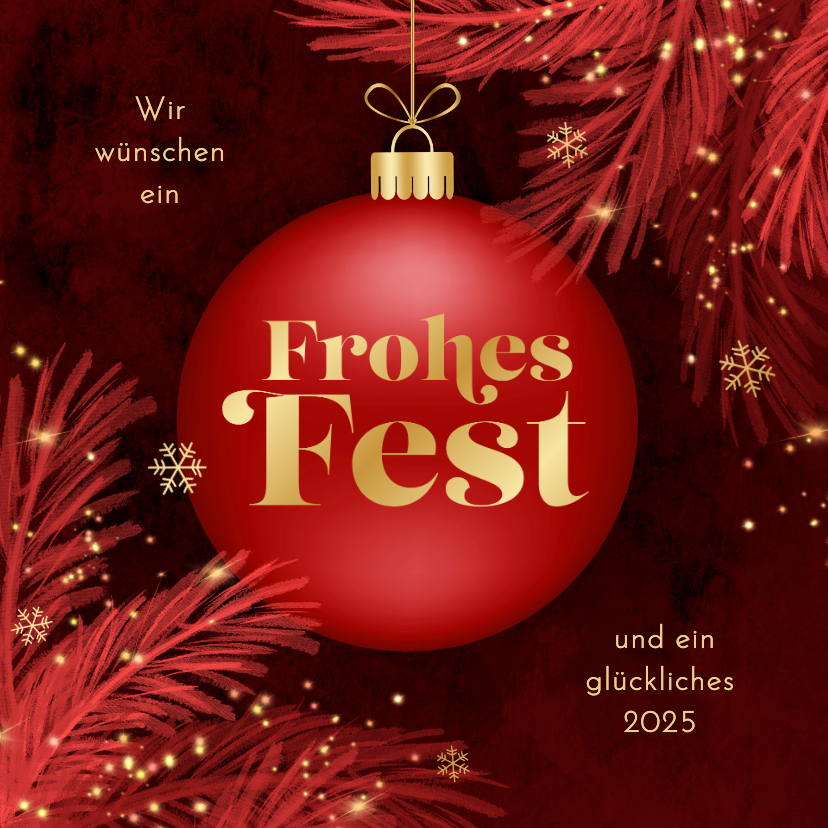 Weihnachtskarten - Weihnachtskarte 'Frohes Fest' rote Weihnachtskugel 