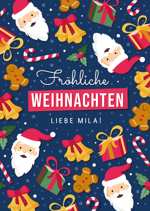 Weihnachtskarten - Weihnachtskarte für Kinder Weihnachtsmann & Geschenke