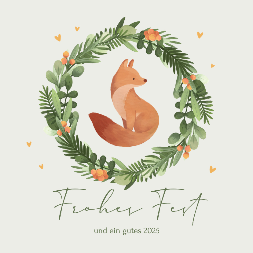 Weihnachtskarten - Weihnachtskarte kleiner Fuchs im Weihnachtskranz 