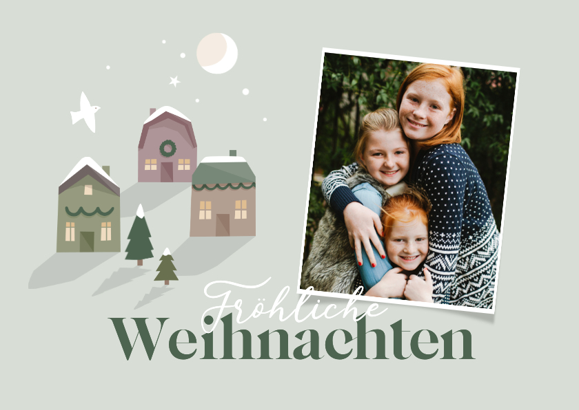 Weihnachtskarten - Weihnachtskarte mit Foto und Weihnachtshäusern