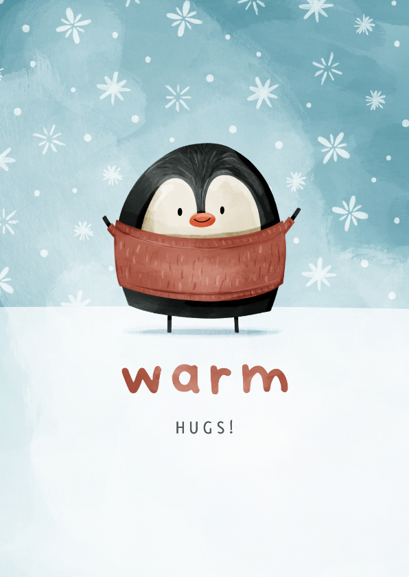 Weihnachtskarten - Weihnachtskarte mit kleinem Pinguin 'Warm hugs'