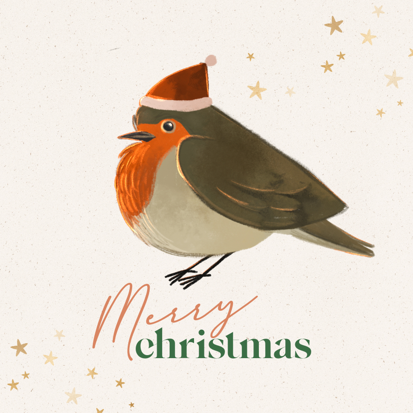Weihnachtskarten - Weihnachtskarte Rotkelchen mit Weihnachtsmütze