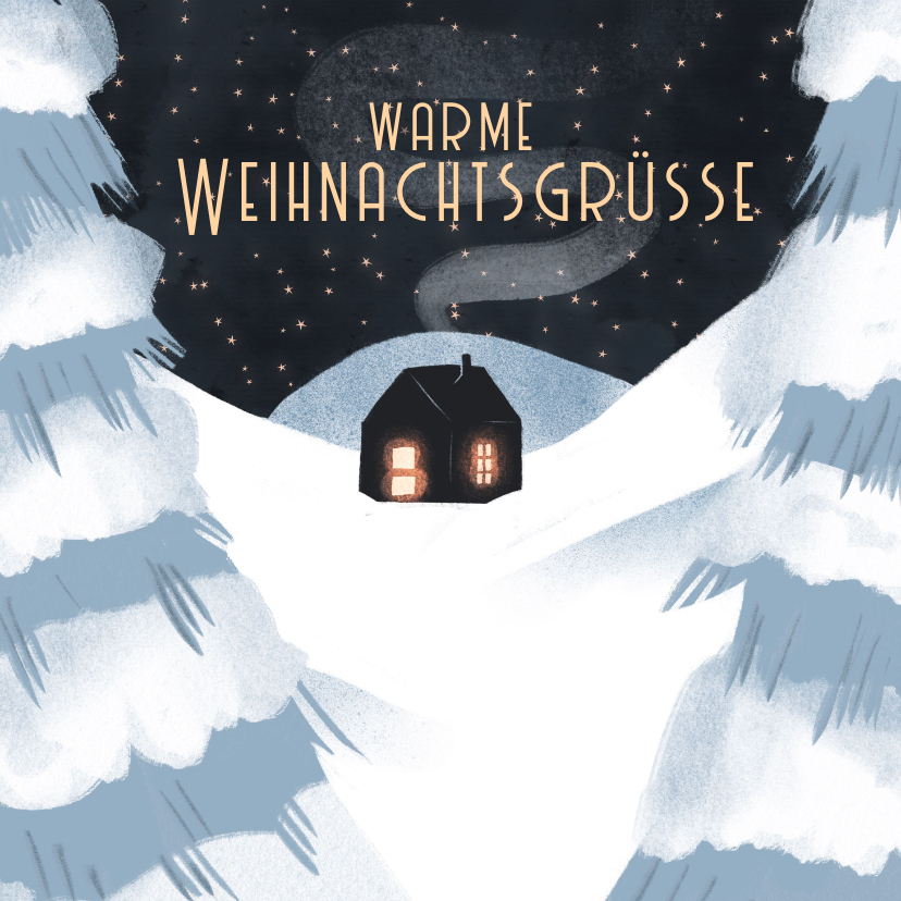 Weihnachtskarten - Weihnachtskarte Schneelandschaft mit Häuschen