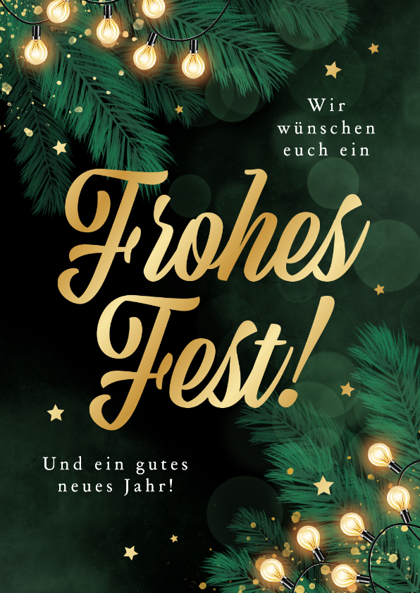 Weihnachtskarten - Weihnachtskarte Tannenzweige 'Frohes Fest' Lichterkette