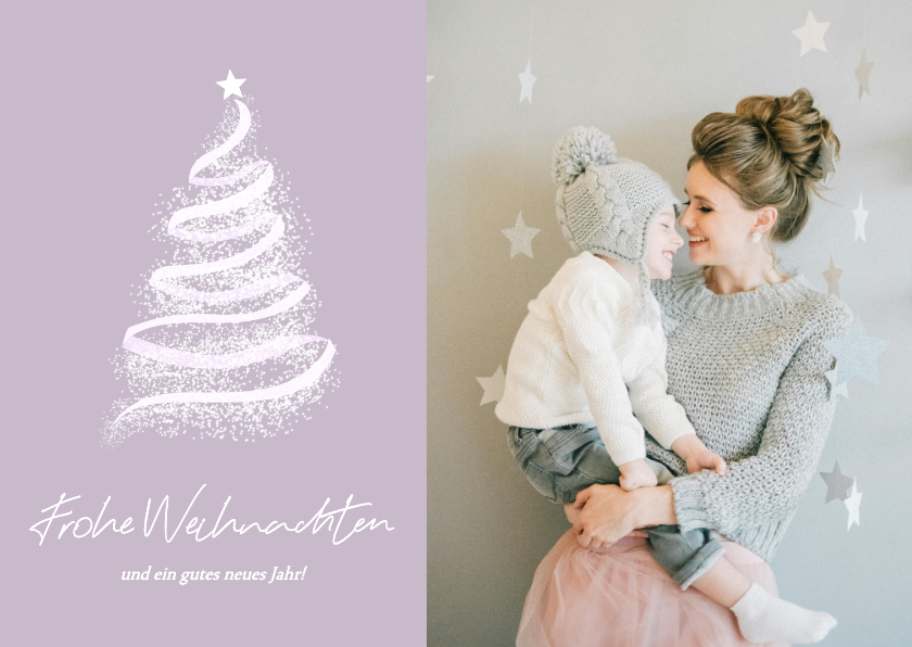 Weihnachtskarten - Weihnachtskarte Violett mit Foto und Tannenbaum 