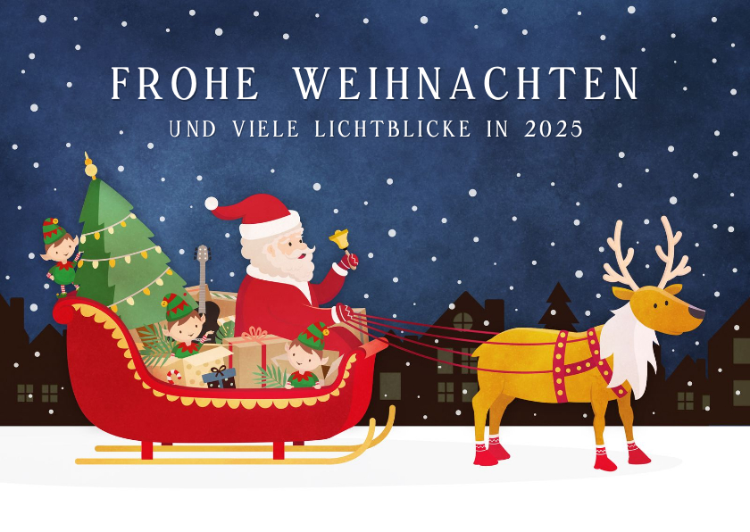 Weihnachtskarten - Weihnachtskarte Weihnachtsmann in Schlitten