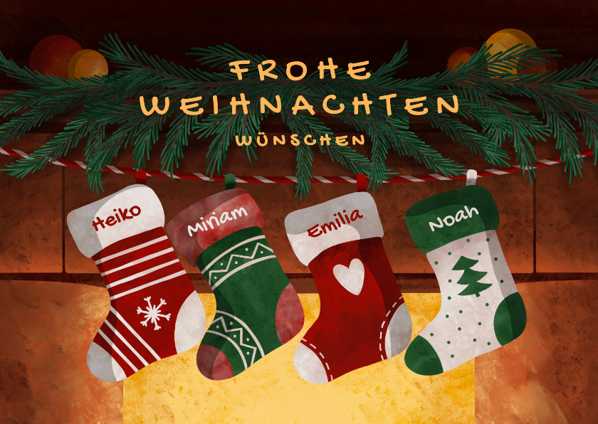 Weihnachtskarten - Weihnachtskarte Weihnachtssocken mit Namen